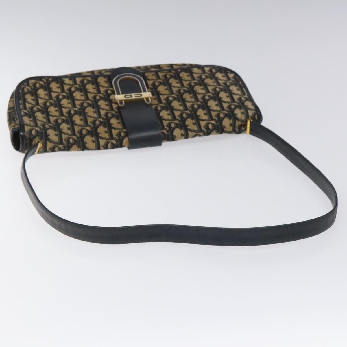 Christian Dior Trotter Canvas Shoulder Bag Navy Gold Auth 115041