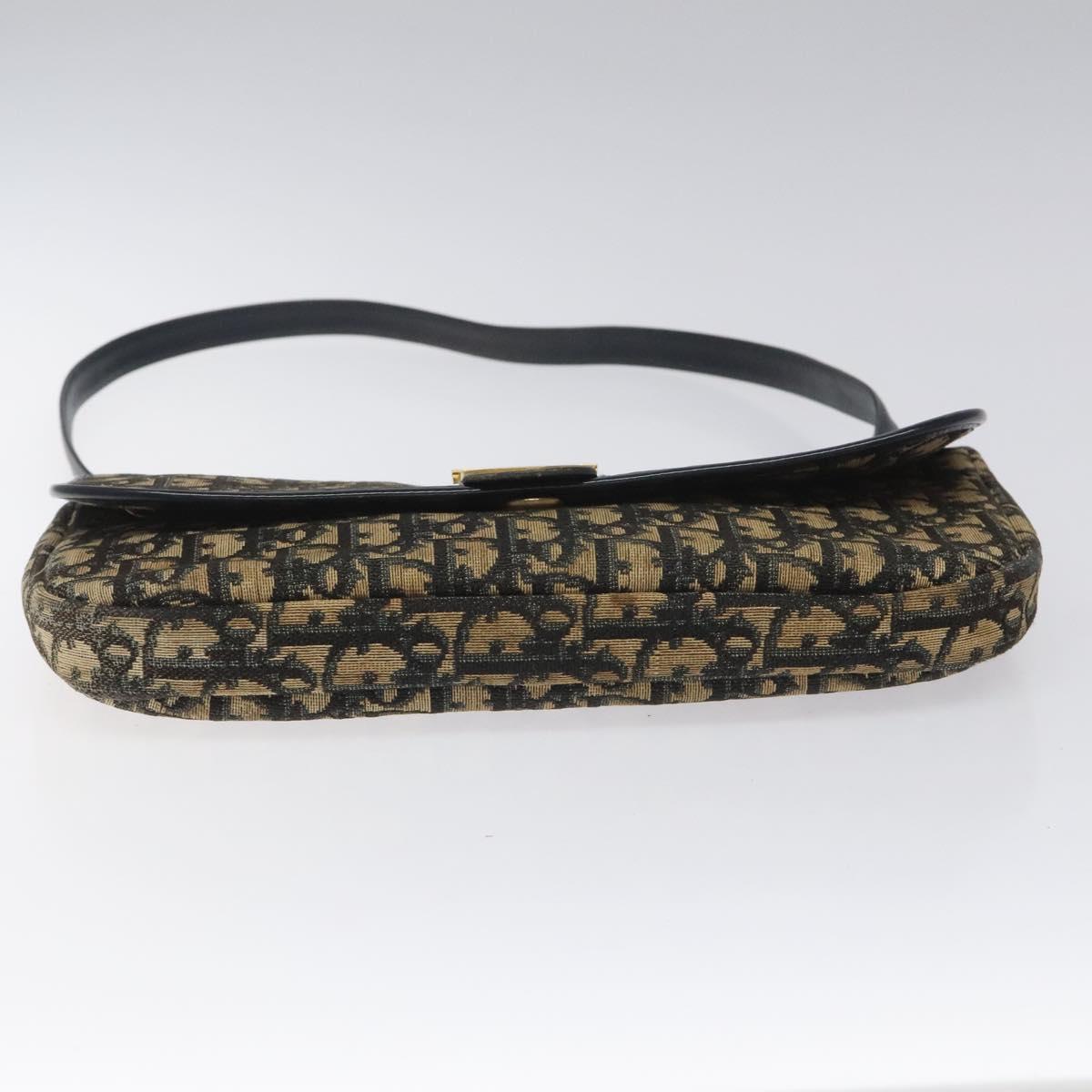 Christian Dior Trotter Canvas Shoulder Bag Navy Gold Auth 115041