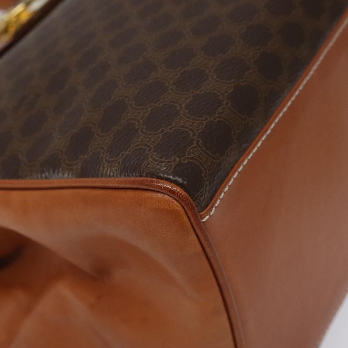 CELINE Macadam Canvas Hand Bag PVC Brown Gold Auth 115067