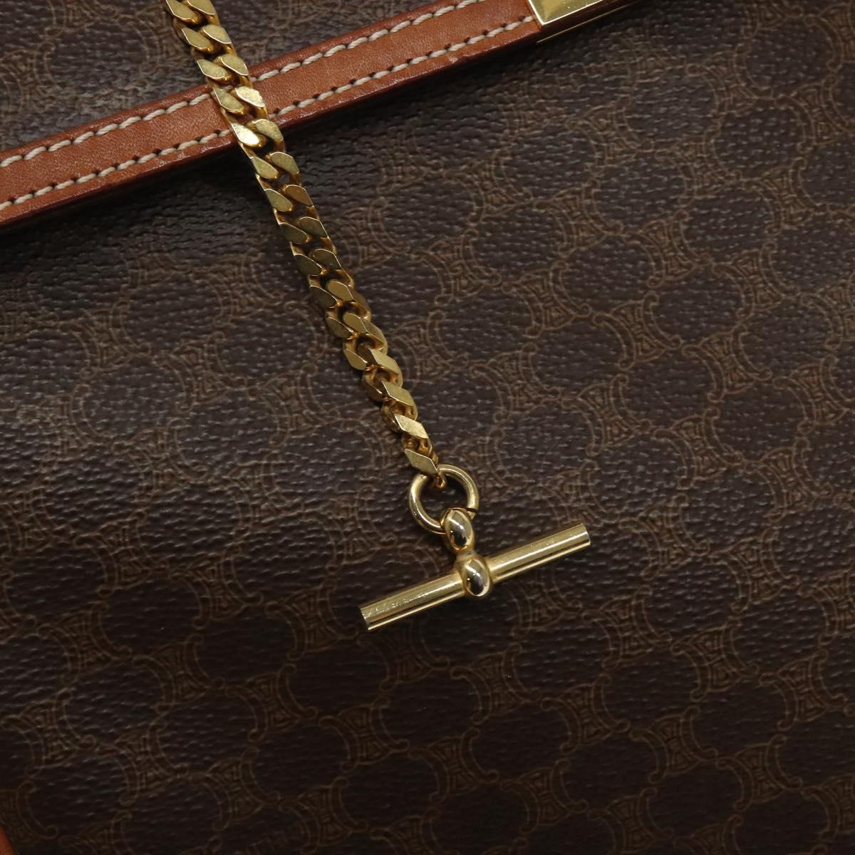 CELINE Macadam Canvas Hand Bag PVC Brown Gold Auth 115067