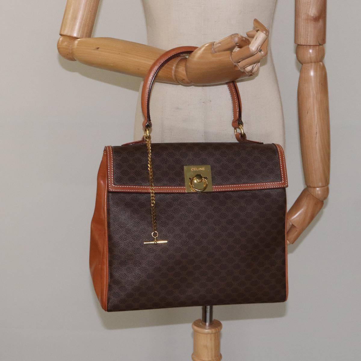 CELINE Macadam Canvas Hand Bag PVC Brown Gold Auth 115067
