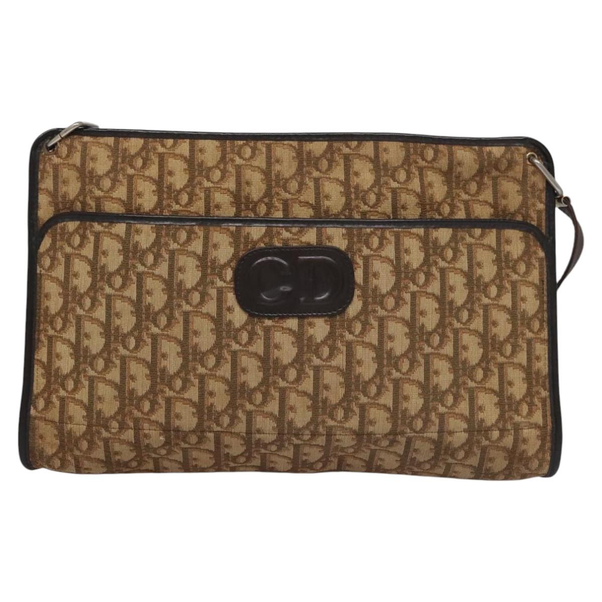 Christian Dior Trotter Canvas Shoulder Bag Brown Auth 115096