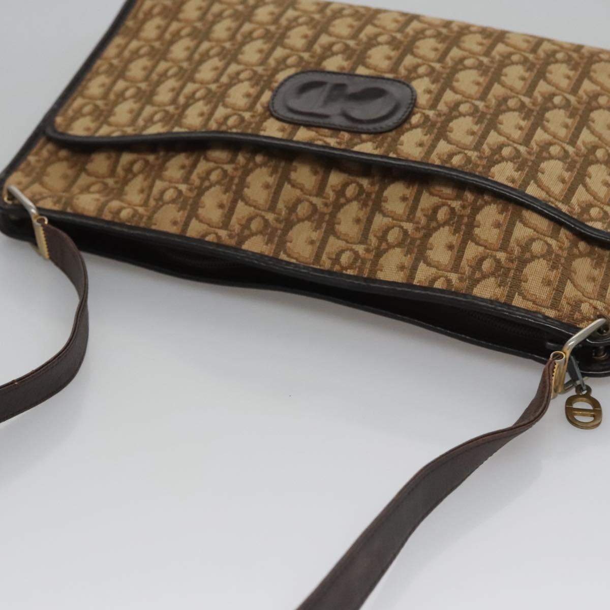Christian Dior Trotter Canvas Shoulder Bag Brown Auth 115096