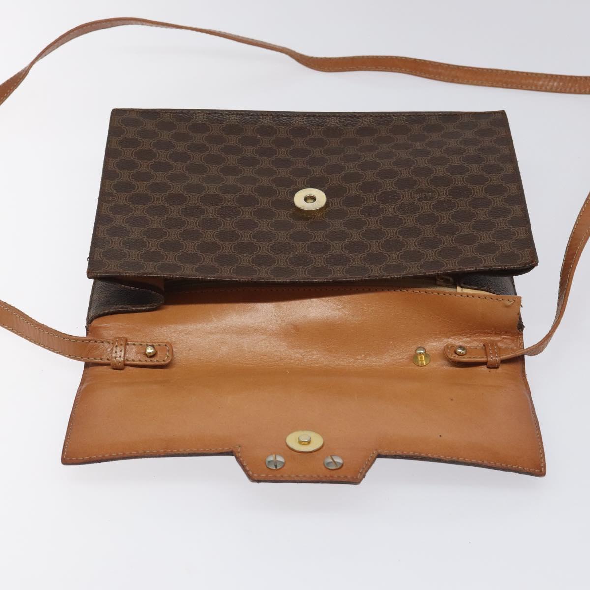 CELINE Macadam Canvas Shoulder Bag PVC Gold Brown Auth 115119