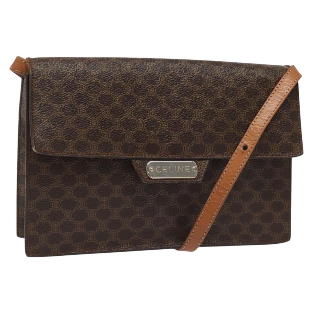 CELINE Macadam Canvas Shoulder Bag PVC Gold Brown Auth 115119