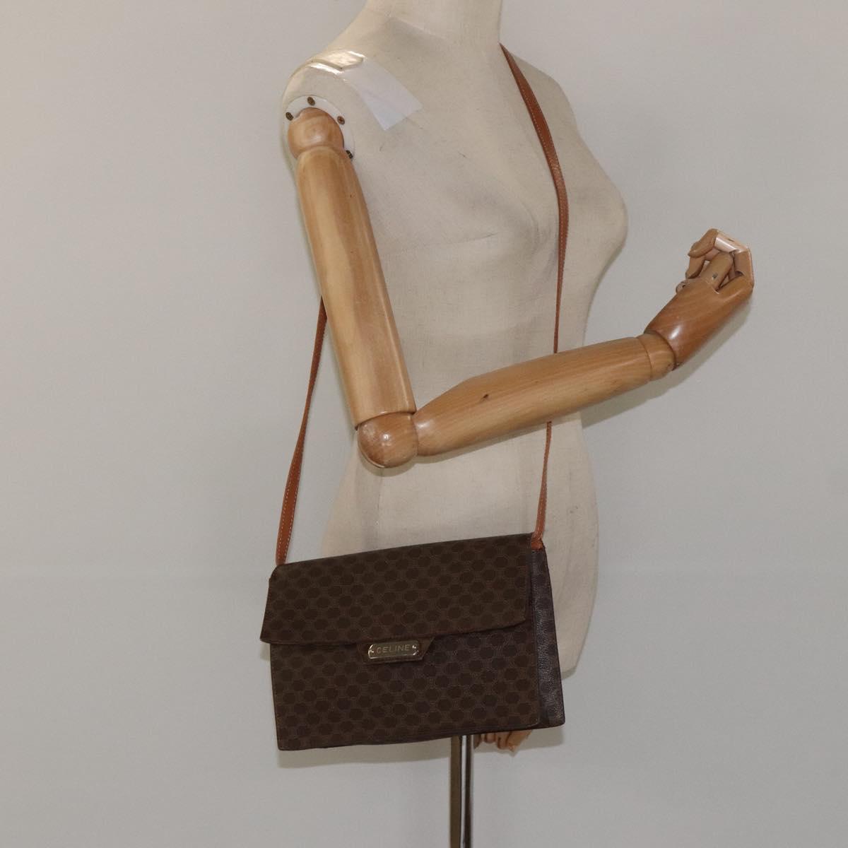 CELINE Macadam Canvas Shoulder Bag PVC Gold Brown Auth 115119
