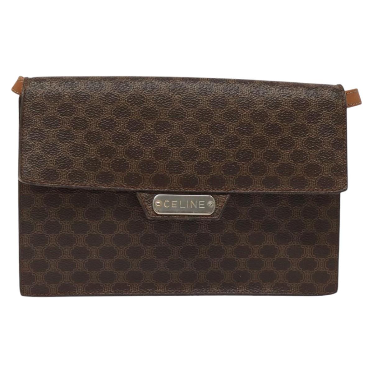 CELINE Macadam Canvas Shoulder Bag PVC Gold Brown Auth 115119