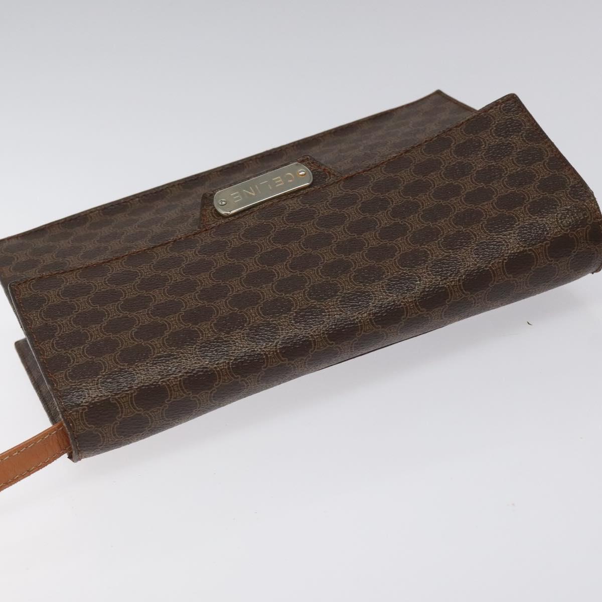 CELINE Macadam Canvas Shoulder Bag PVC Gold Brown Auth 115119