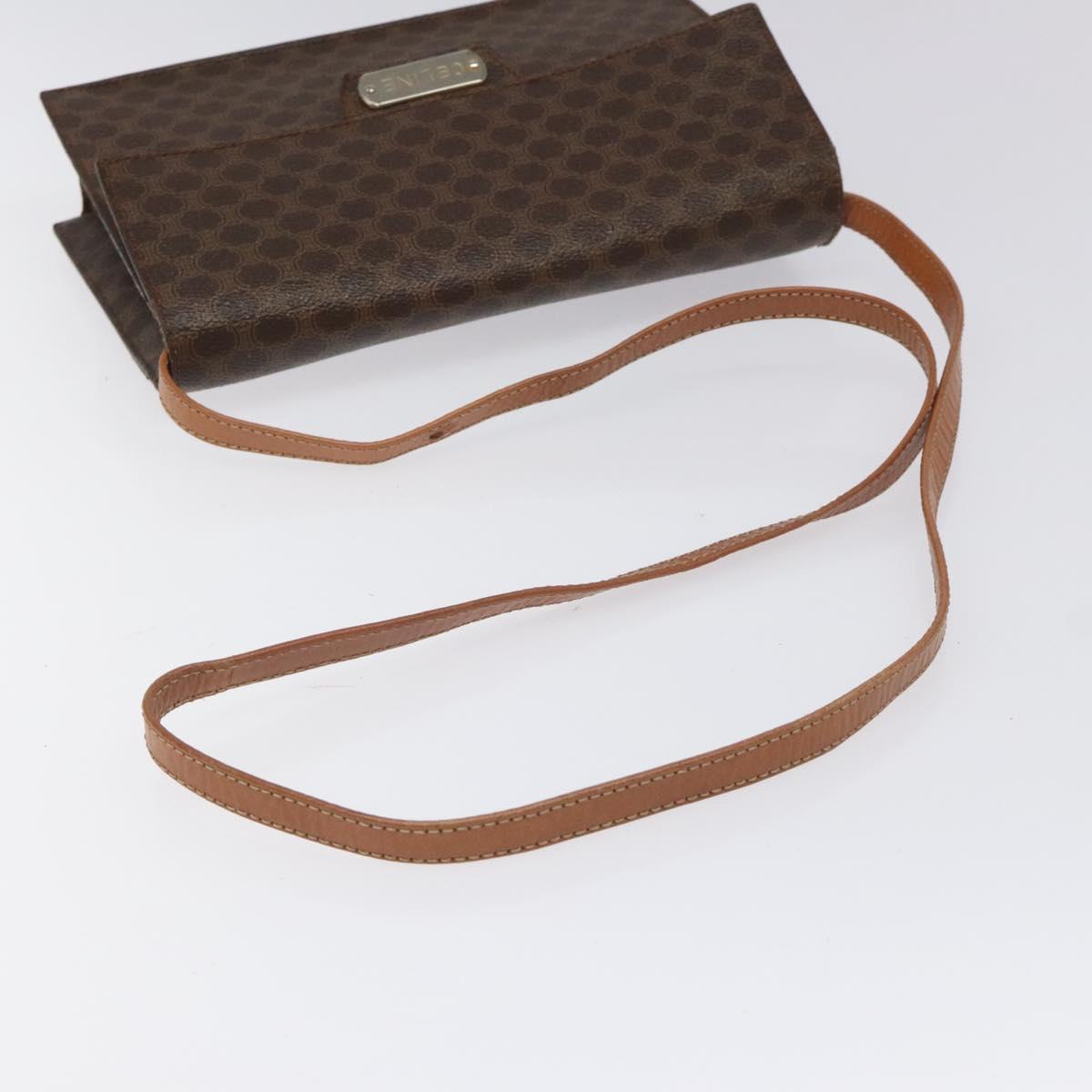 CELINE Macadam Canvas Shoulder Bag PVC Gold Brown Auth 115119