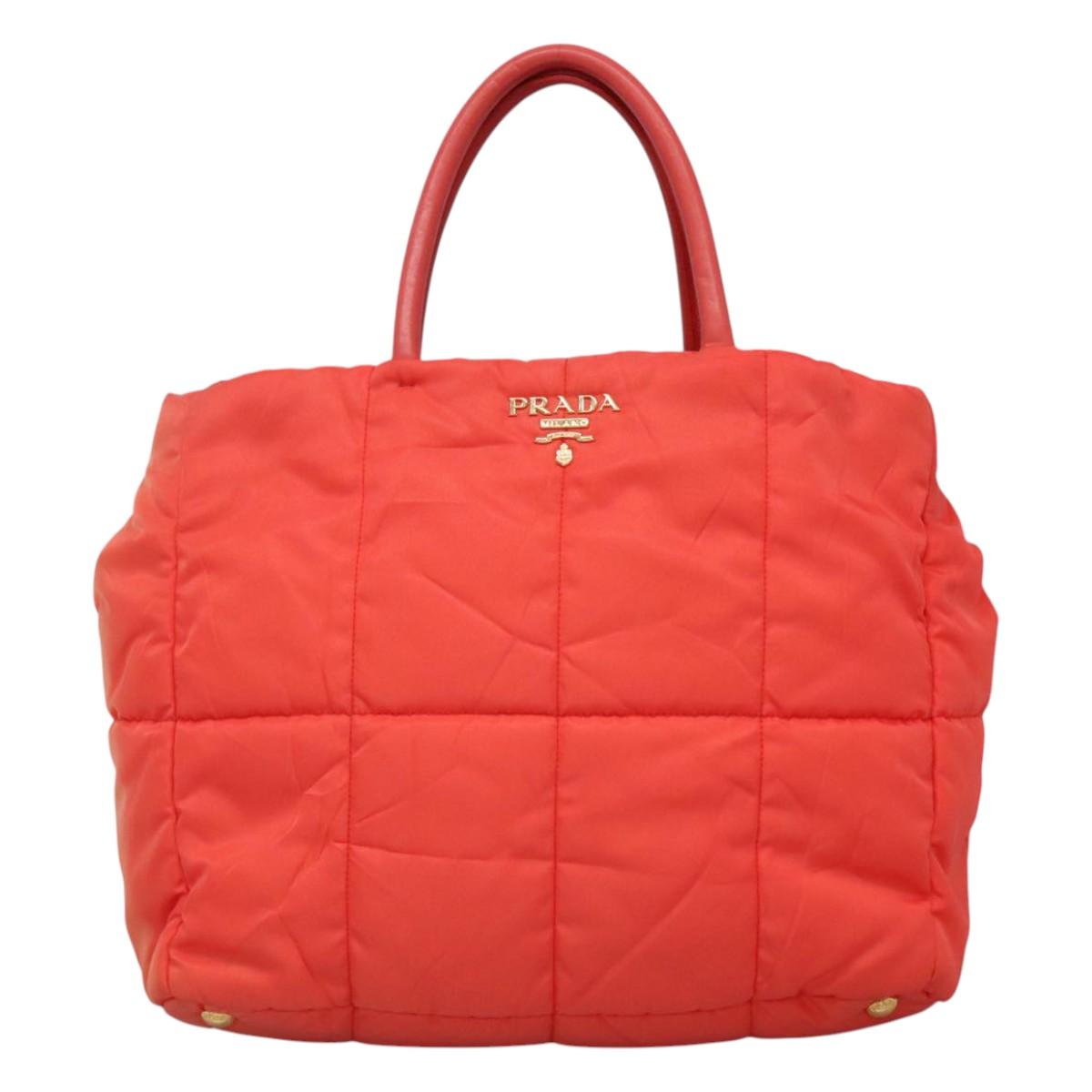 PRADA Hand Bag Nylon 2way Orange Gold Auth 115130