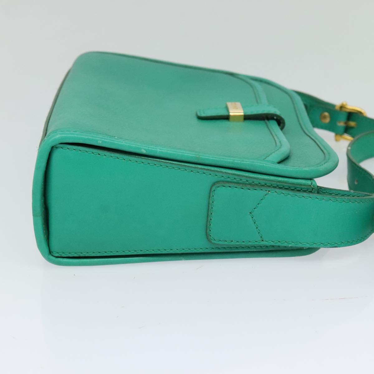 CELINE Shoulder Bag Leather Green Gold Auth 115151