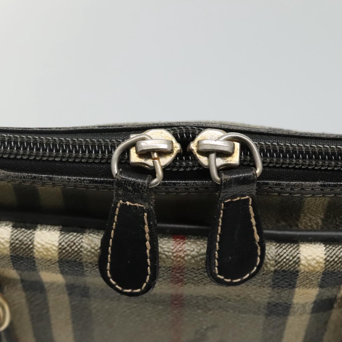 Burberrys Nova Check Business Bag PVC Leather Gray Auth 115156