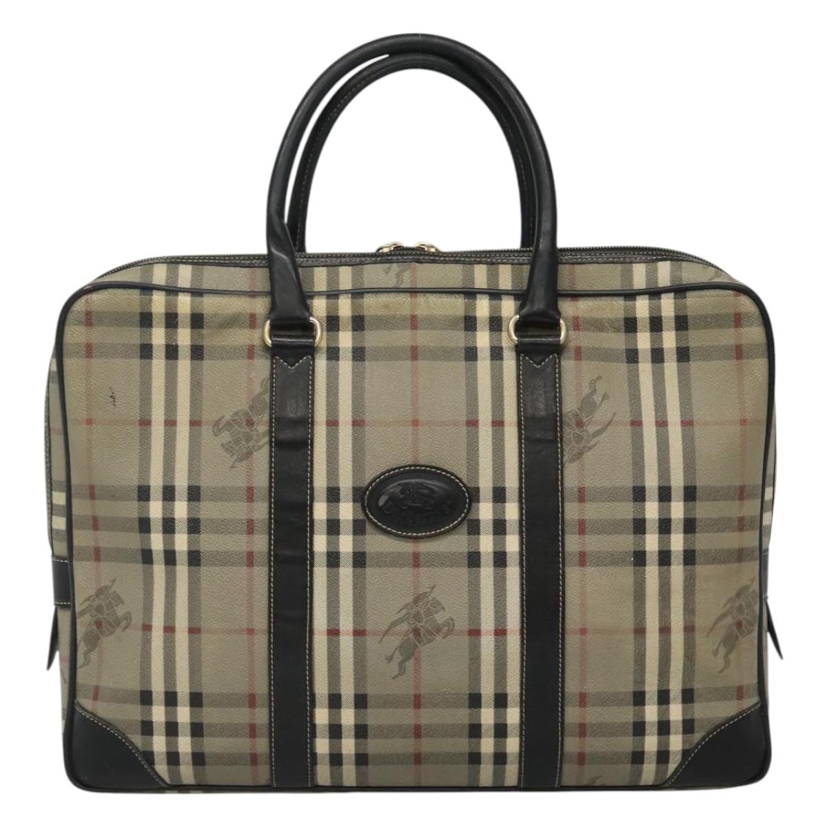 Burberrys Nova Check Business Bag PVC Leather Gray Auth 115156