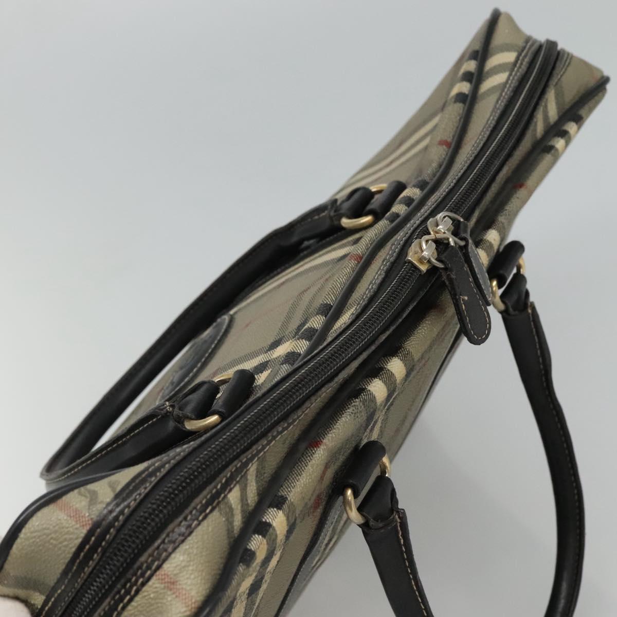 Burberrys Nova Check Business Bag PVC Leather Gray Auth 115156