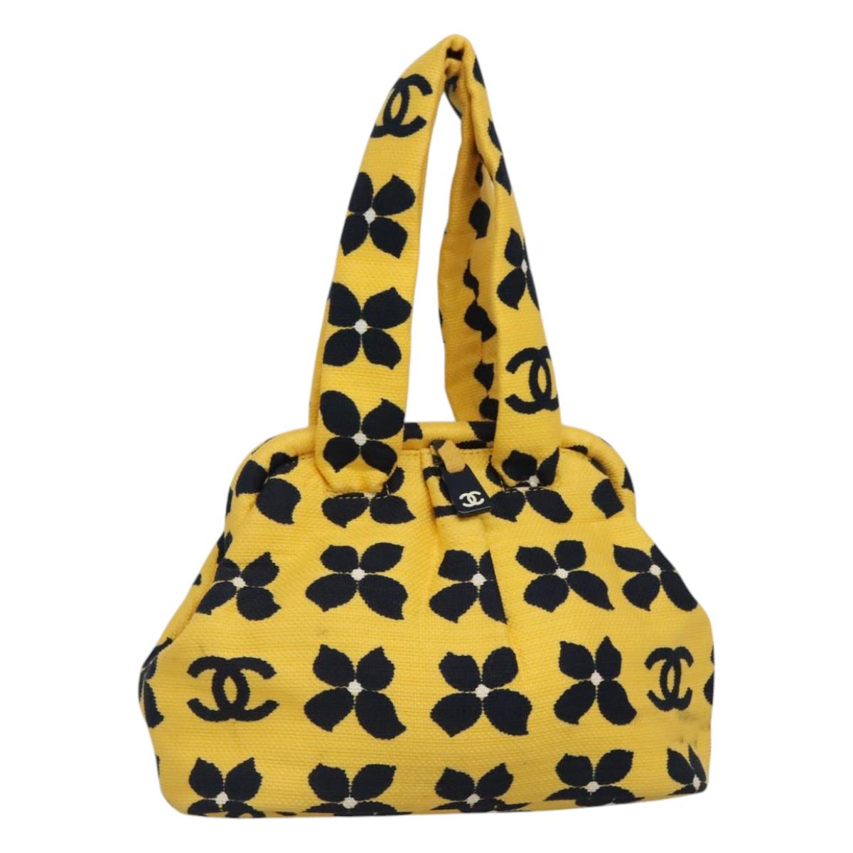 CHANEL Hand Bag Canvas Yellow CC Auth 115198