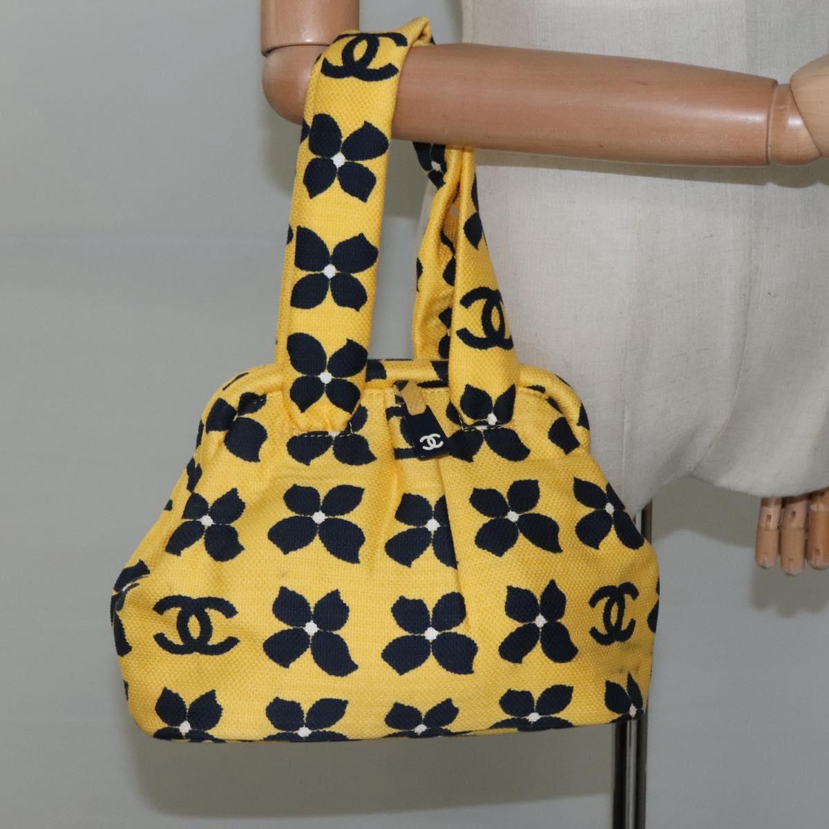 CHANEL Hand Bag Canvas Yellow CC Auth 115198