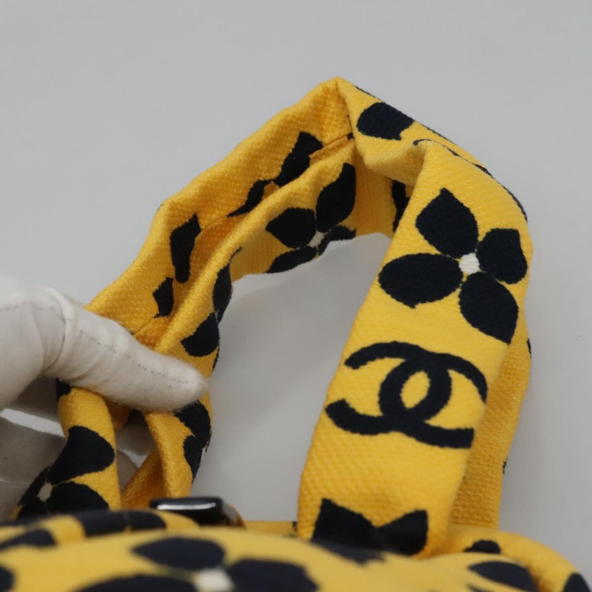 CHANEL Hand Bag Canvas Yellow CC Auth 115198