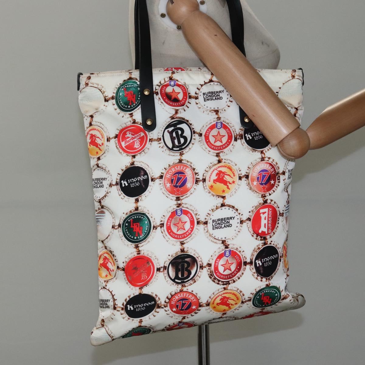 BURBERRY Tote Bag Nylon Gold White Auth 115199V