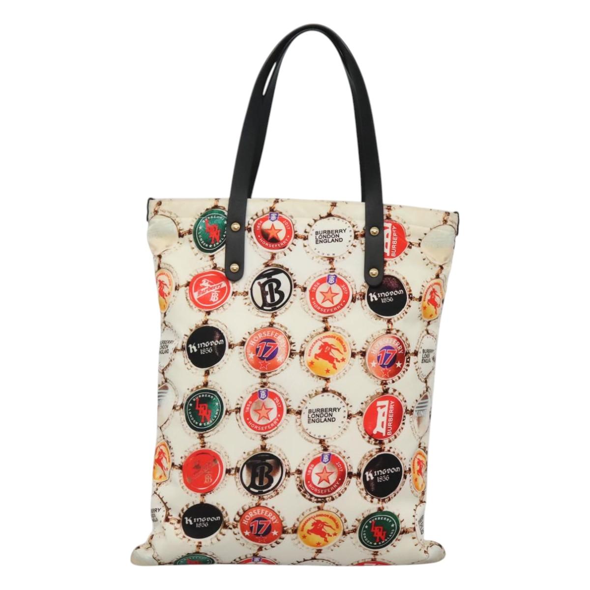 BURBERRY Tote Bag Nylon Gold White Auth 115199V