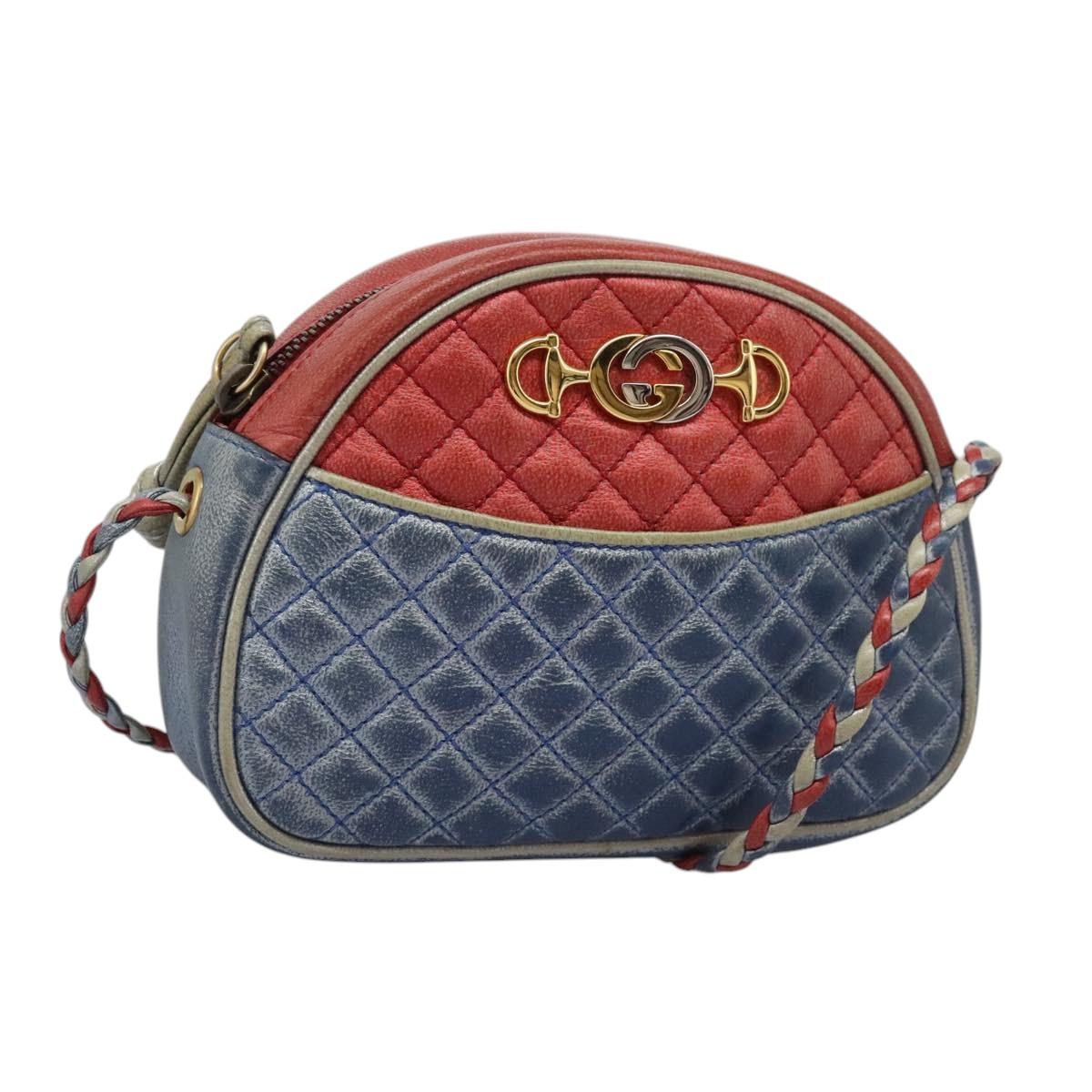 GUCCI Shoulder Bag Leather Red Blue 534951 Auth 115205