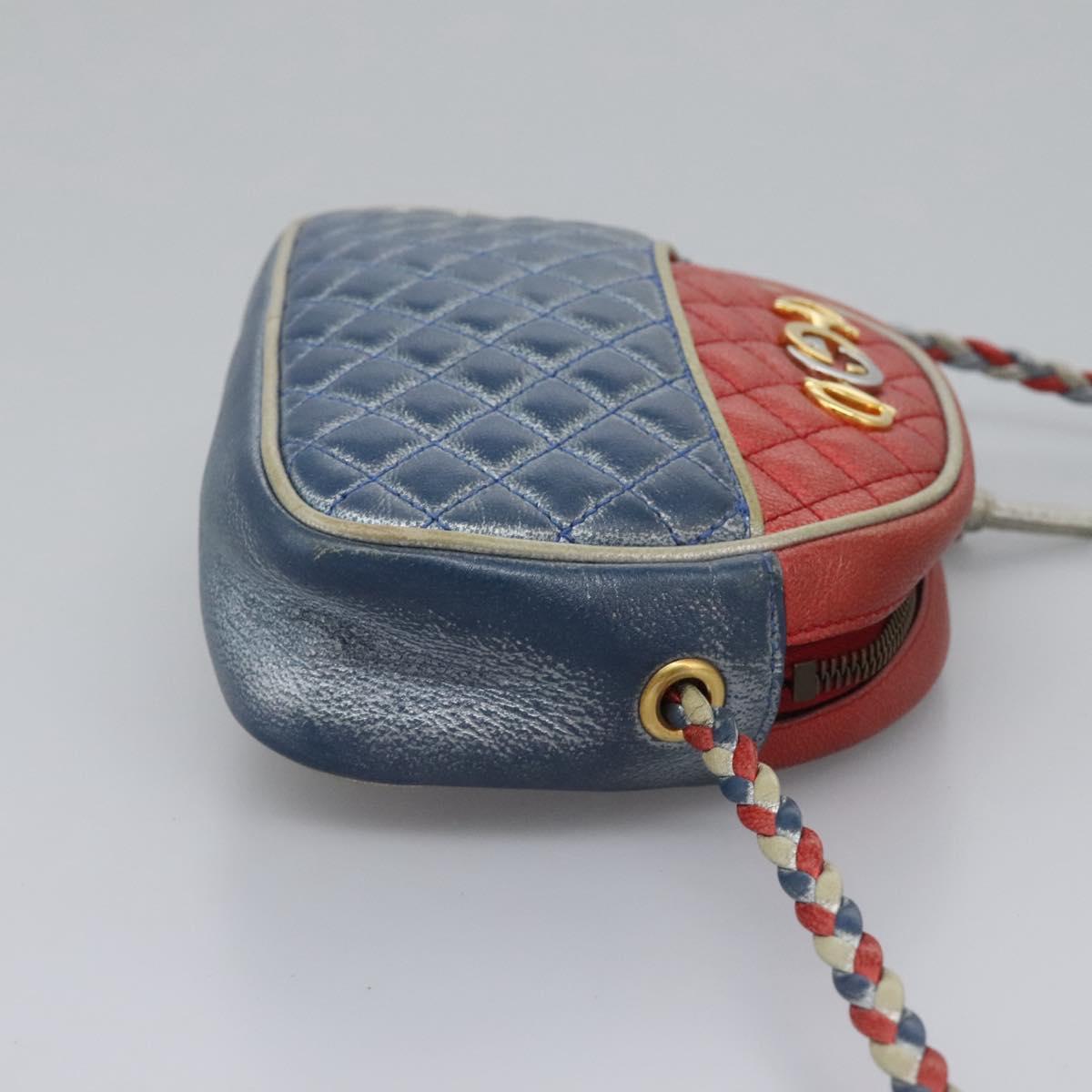 GUCCI Shoulder Bag Leather Red Blue 534951 Auth 115205