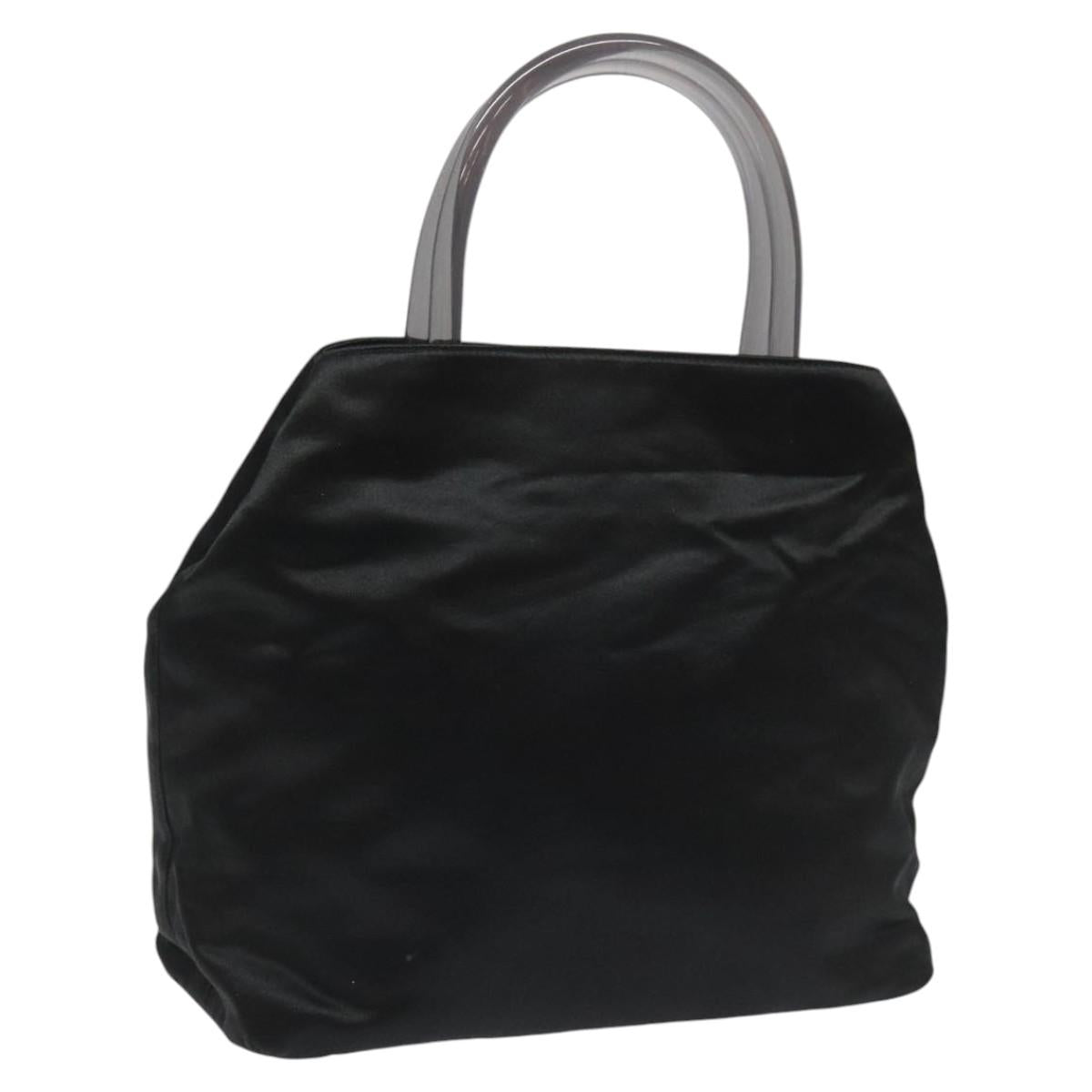 PRADA Hand Bag Satin Black Auth 115213