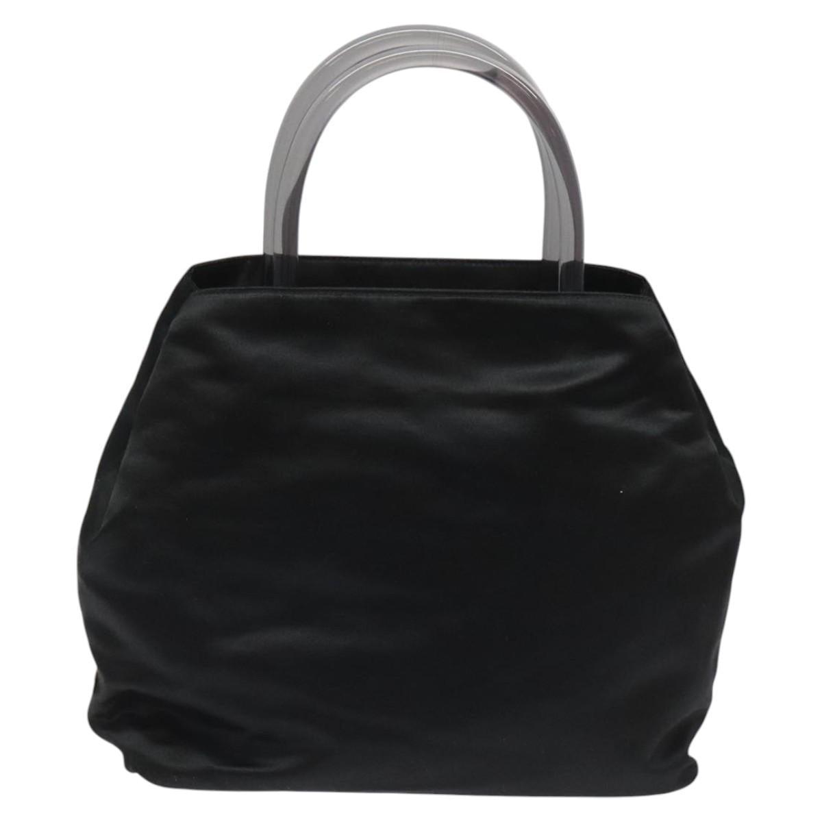 PRADA Hand Bag Satin Black Auth 115213