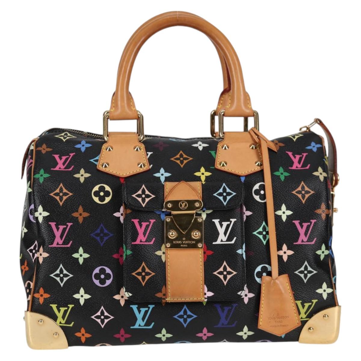 LOUIS VUITTON Monogram Multicolor Speedy 30 Hand Bag Black M92642 Auth 115220V