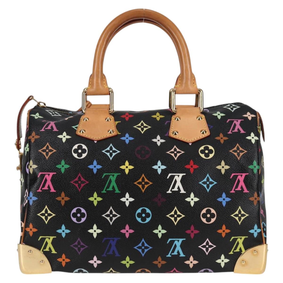 LOUIS VUITTON Monogram Multicolor Speedy 30 Hand Bag Black M92642 Auth 115220V