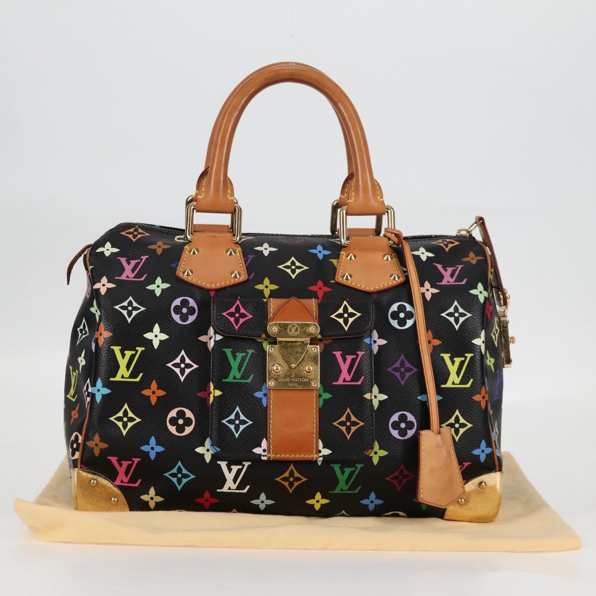 LOUIS VUITTON Monogram Multicolor Speedy 30 Hand Bag Black M92642 Auth 115221V