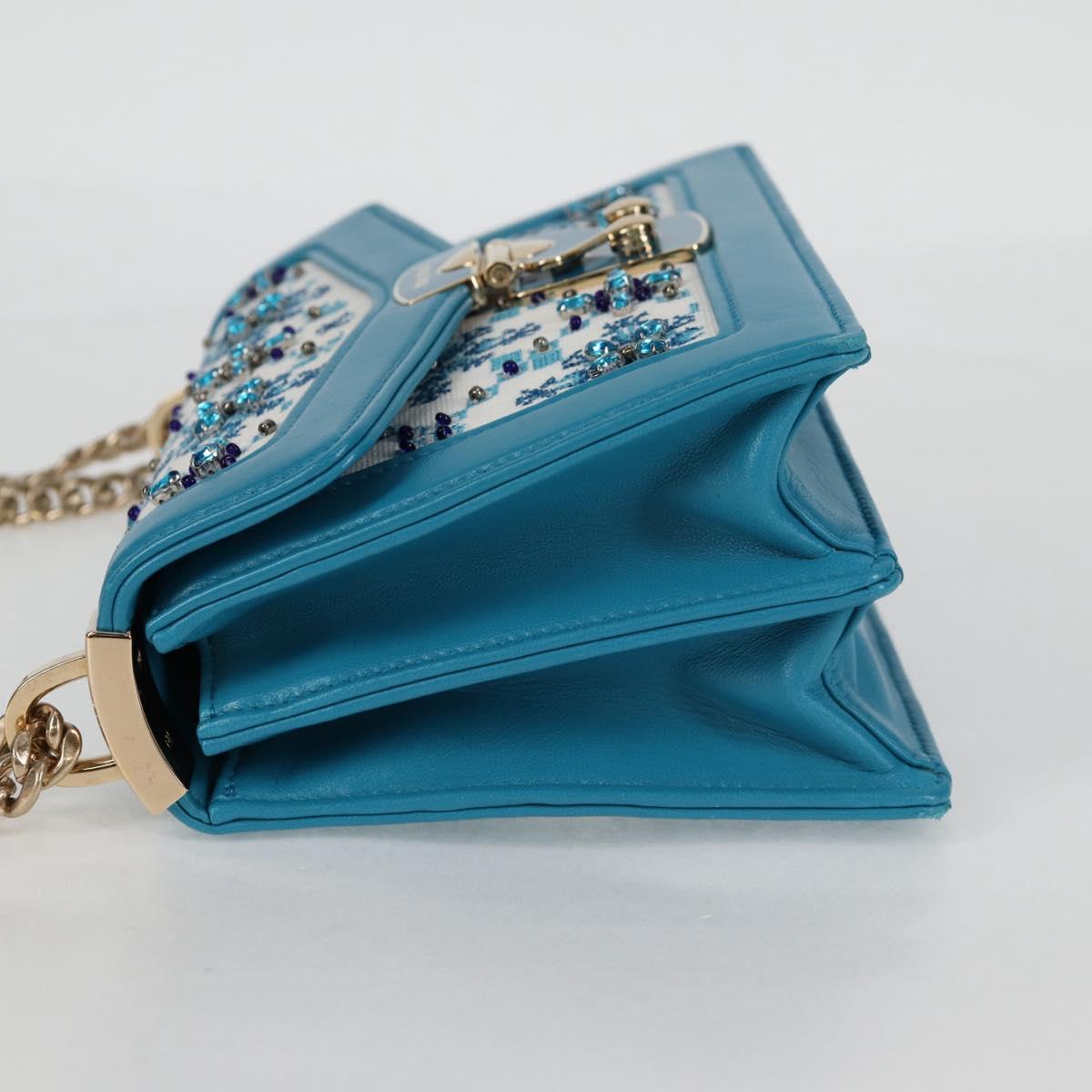 Miu Miu Chain Shoulder Bag Canvas Leather Blue Gold 5BD083 Auth 115233SM