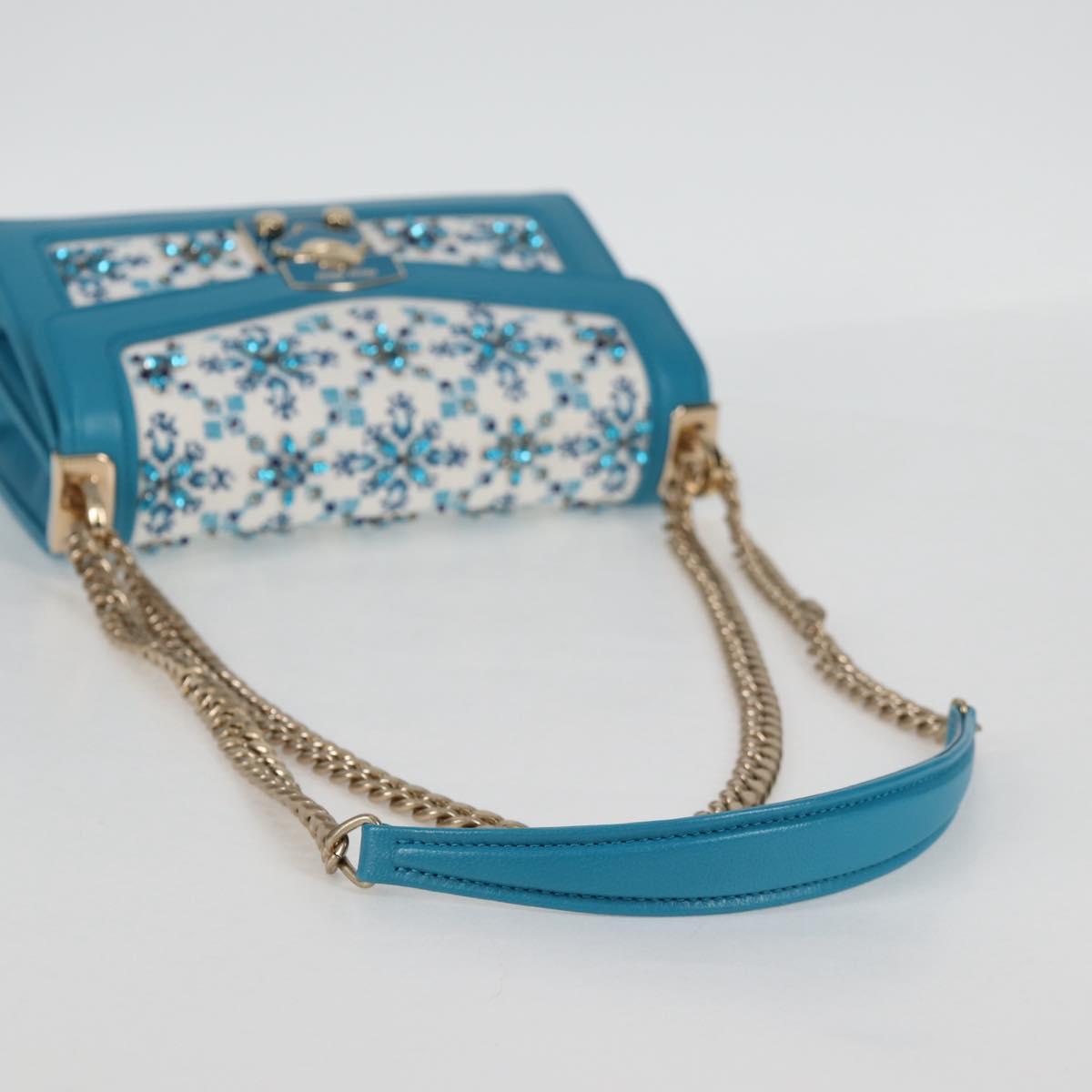 Miu Miu Chain Shoulder Bag Canvas Leather Blue Gold 5BD083 Auth 115233SM