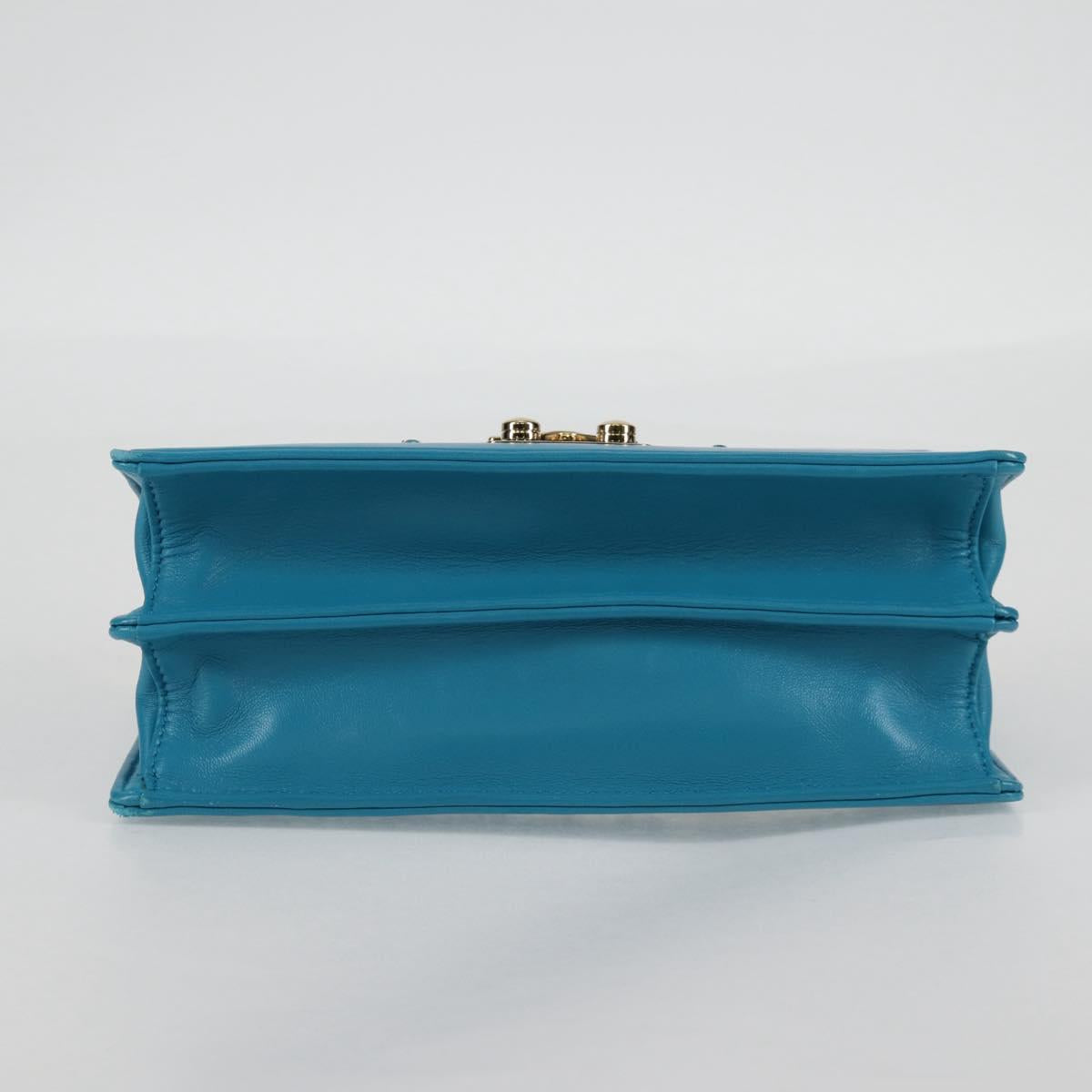 Miu Miu Chain Shoulder Bag Canvas Leather Blue Gold 5BD083 Auth 115233SM