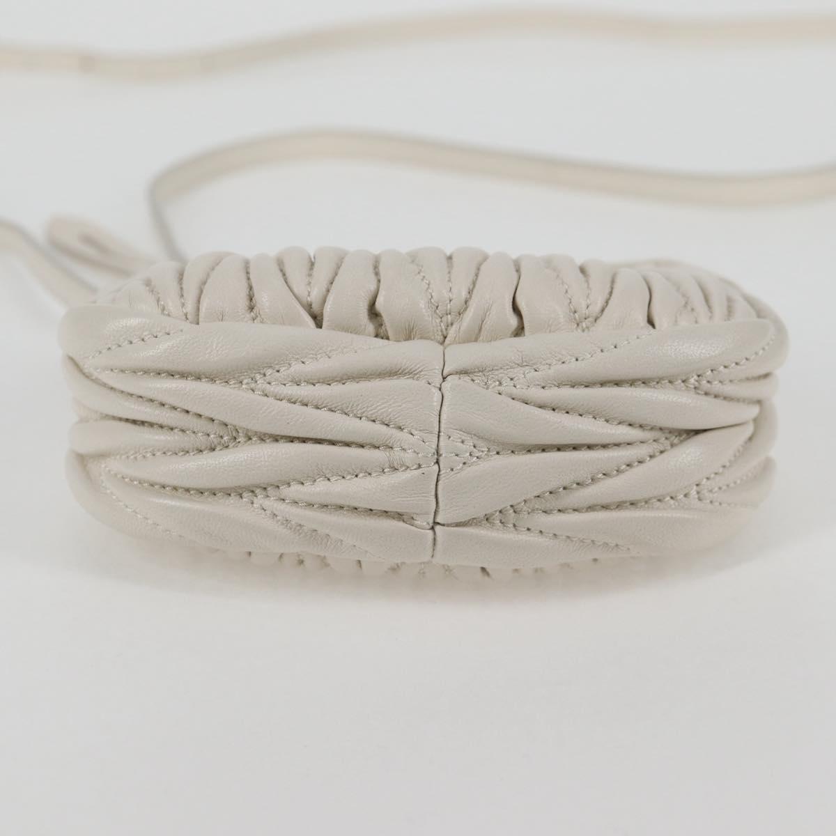 Miu Miu Matelasse Mini Shoulder Bag Leather White Gold Auth 115234SM