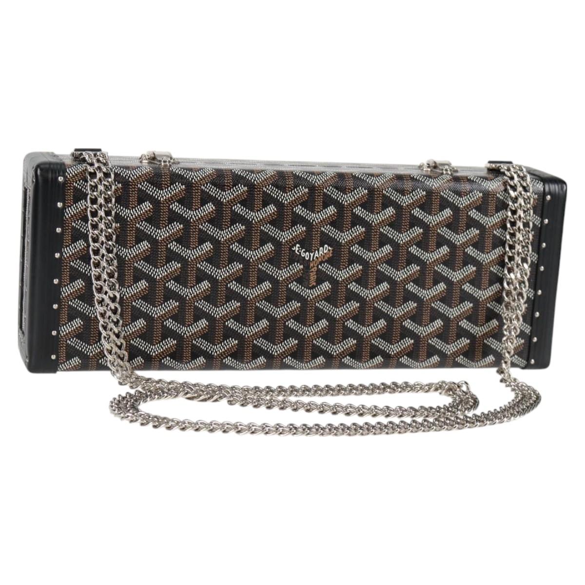 GOYARD Herringbone Chain Shoulder Bag PVC Leather Black Silver Auth 115239SM