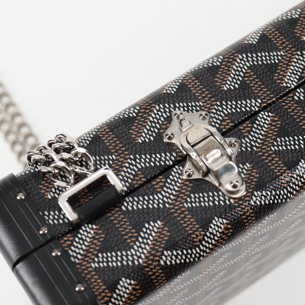 GOYARD Herringbone Chain Shoulder Bag PVC Leather Black Silver Auth 115239SM