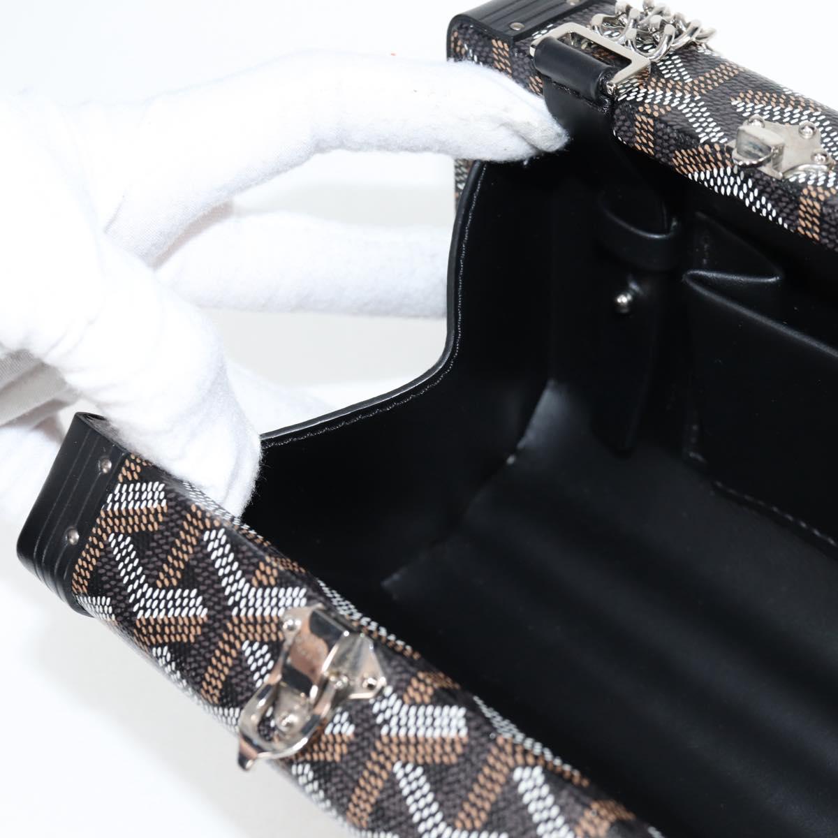 GOYARD Herringbone Chain Shoulder Bag PVC Leather Black Silver Auth 115239SM