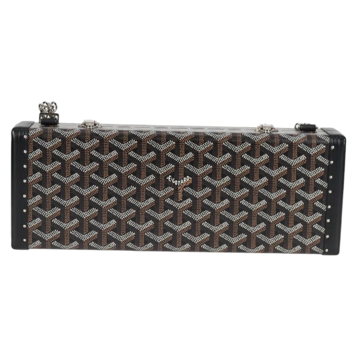 GOYARD Herringbone Chain Shoulder Bag PVC Leather Black Silver Auth 115239SM