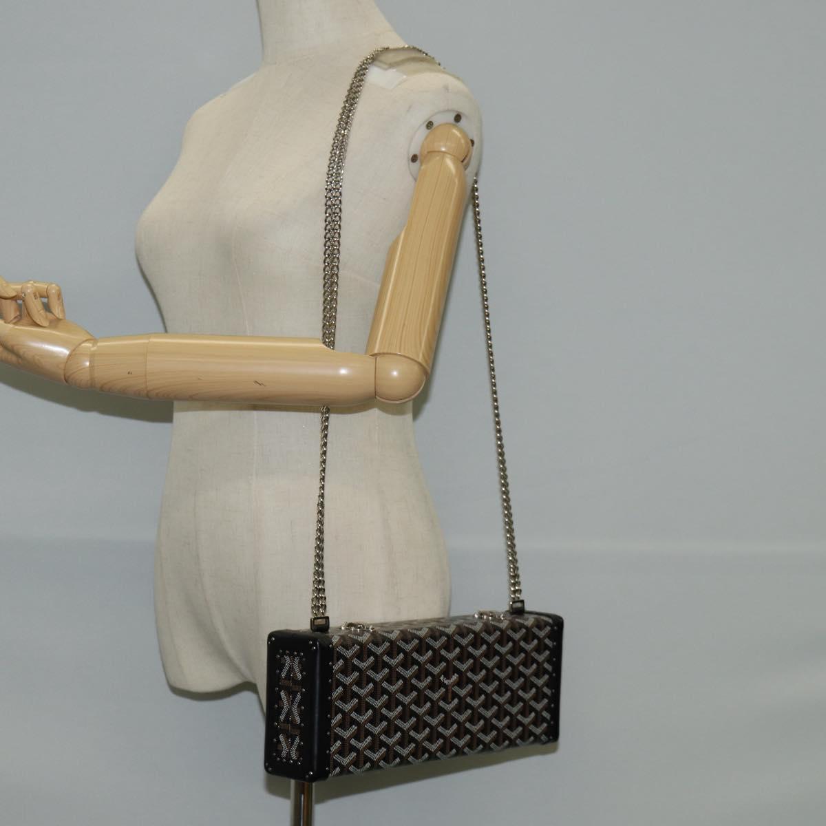 GOYARD Herringbone Chain Shoulder Bag PVC Leather Black Silver Auth 115239SM