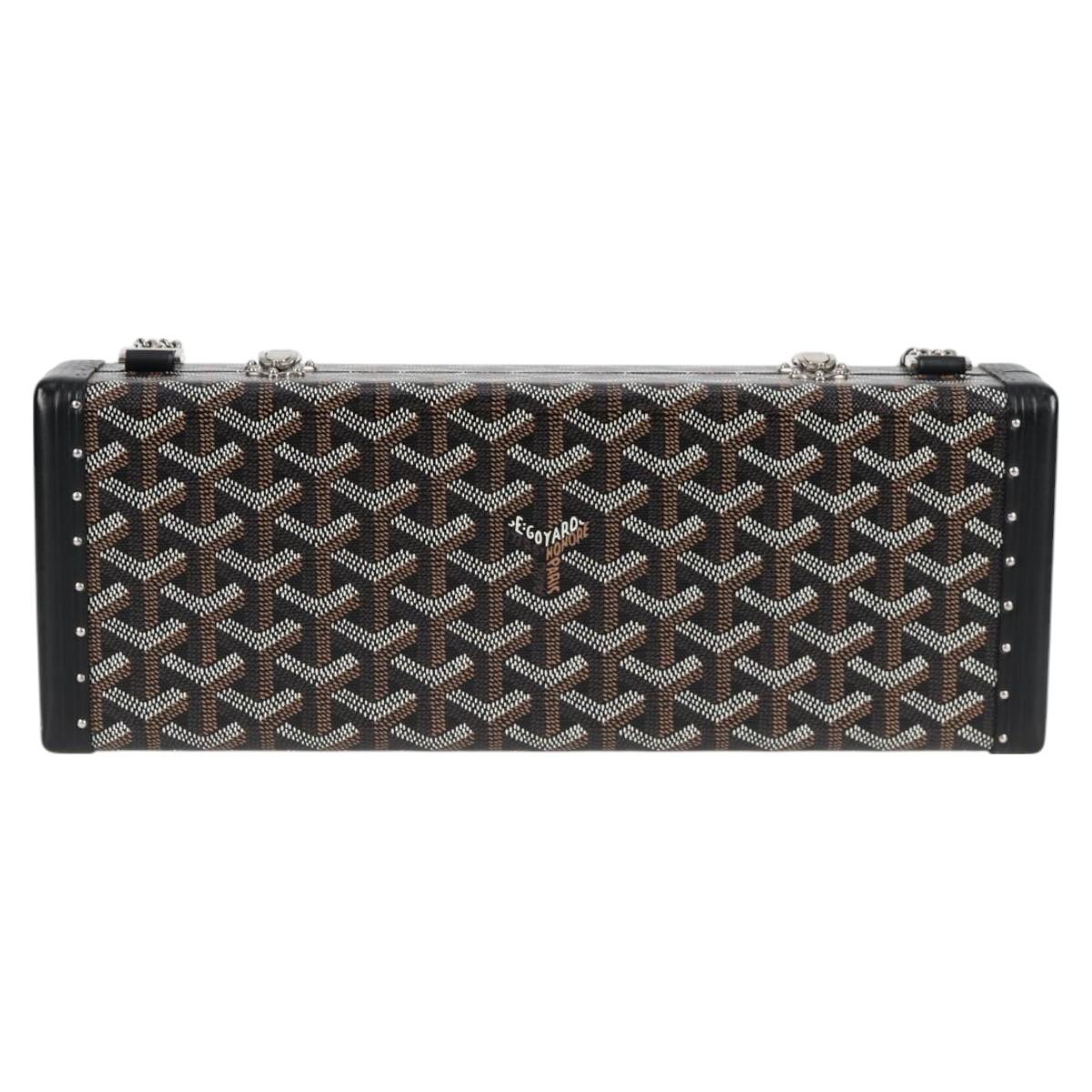 GOYARD Herringbone Chain Shoulder Bag PVC Leather Black Silver Auth 115239SM