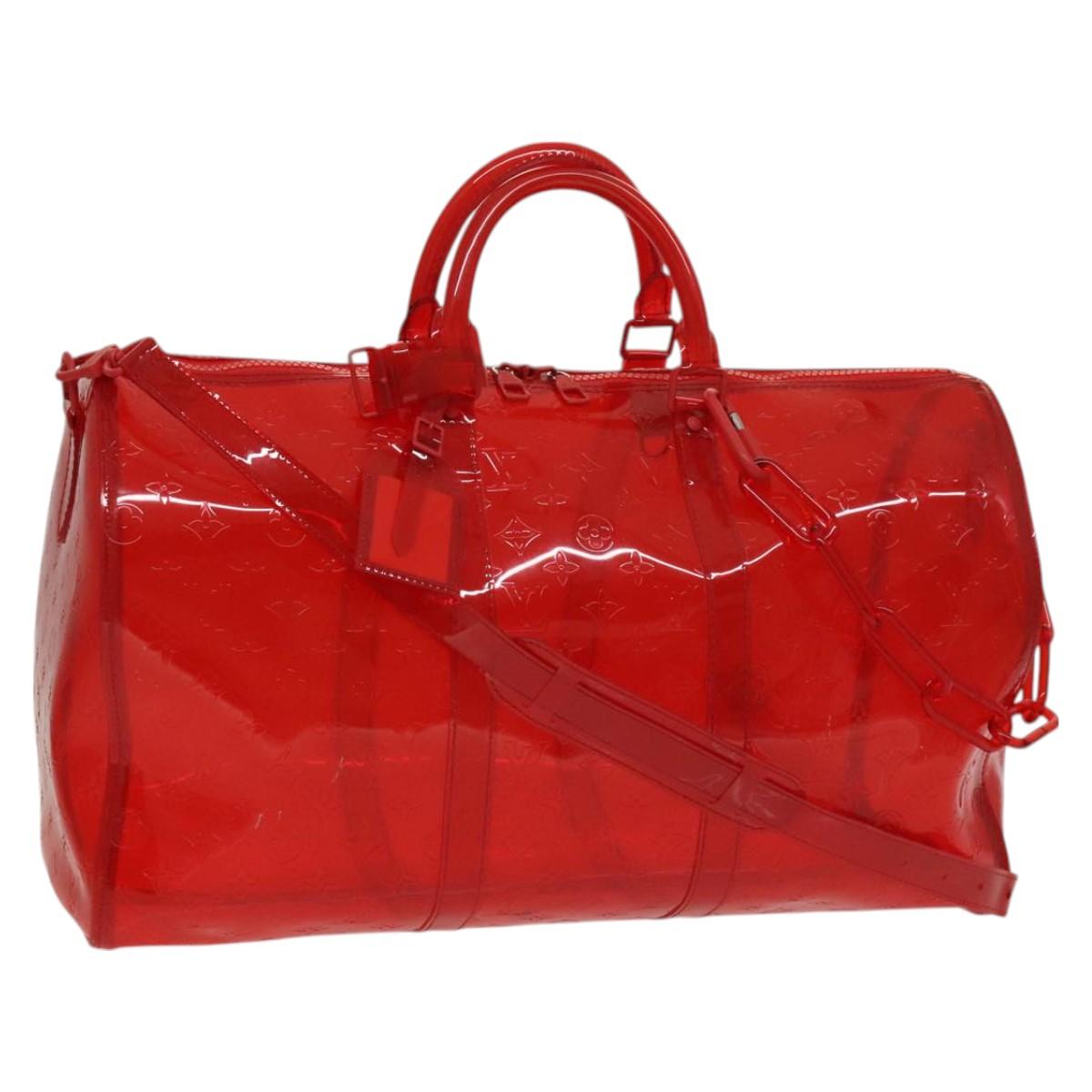 LOUIS VUITTON Monogram Vinyl Keepall Bandouliere 50 Bag Red M41416 Auth 115242A