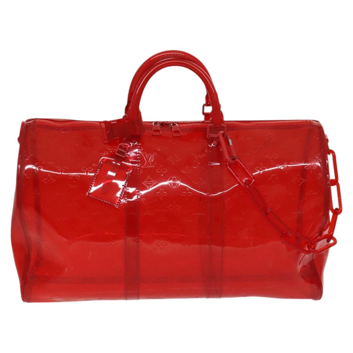 LOUIS VUITTON Monogram Vinyl Keepall Bandouliere 50 Bag Red M41416 Auth 115242A