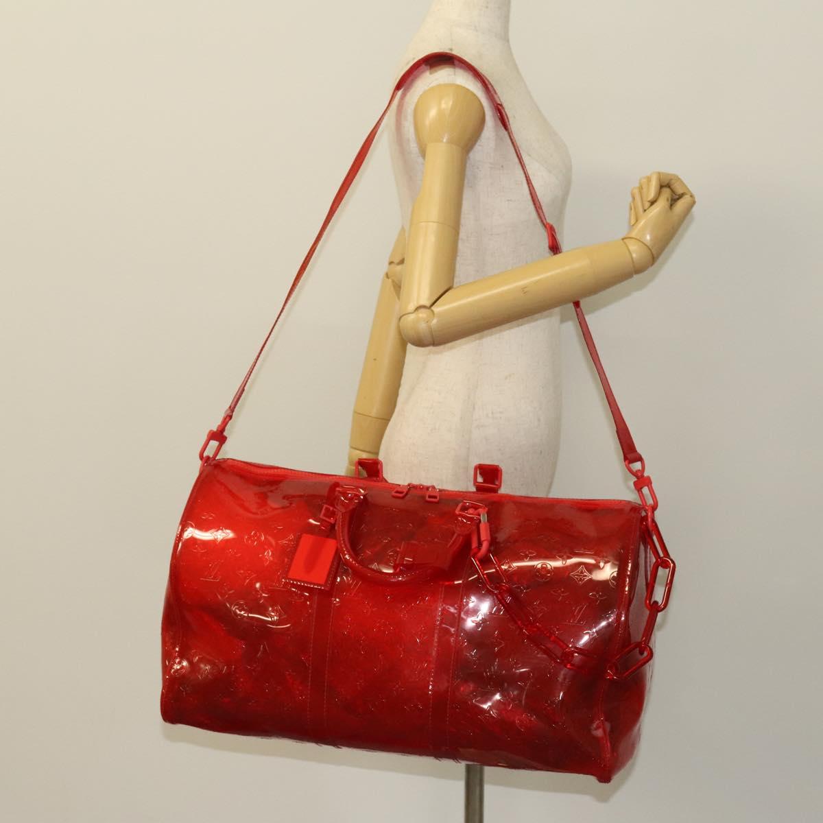 LOUIS VUITTON Monogram Vinyl Keepall Bandouliere 50 Bag Red M41416 Auth 115242A