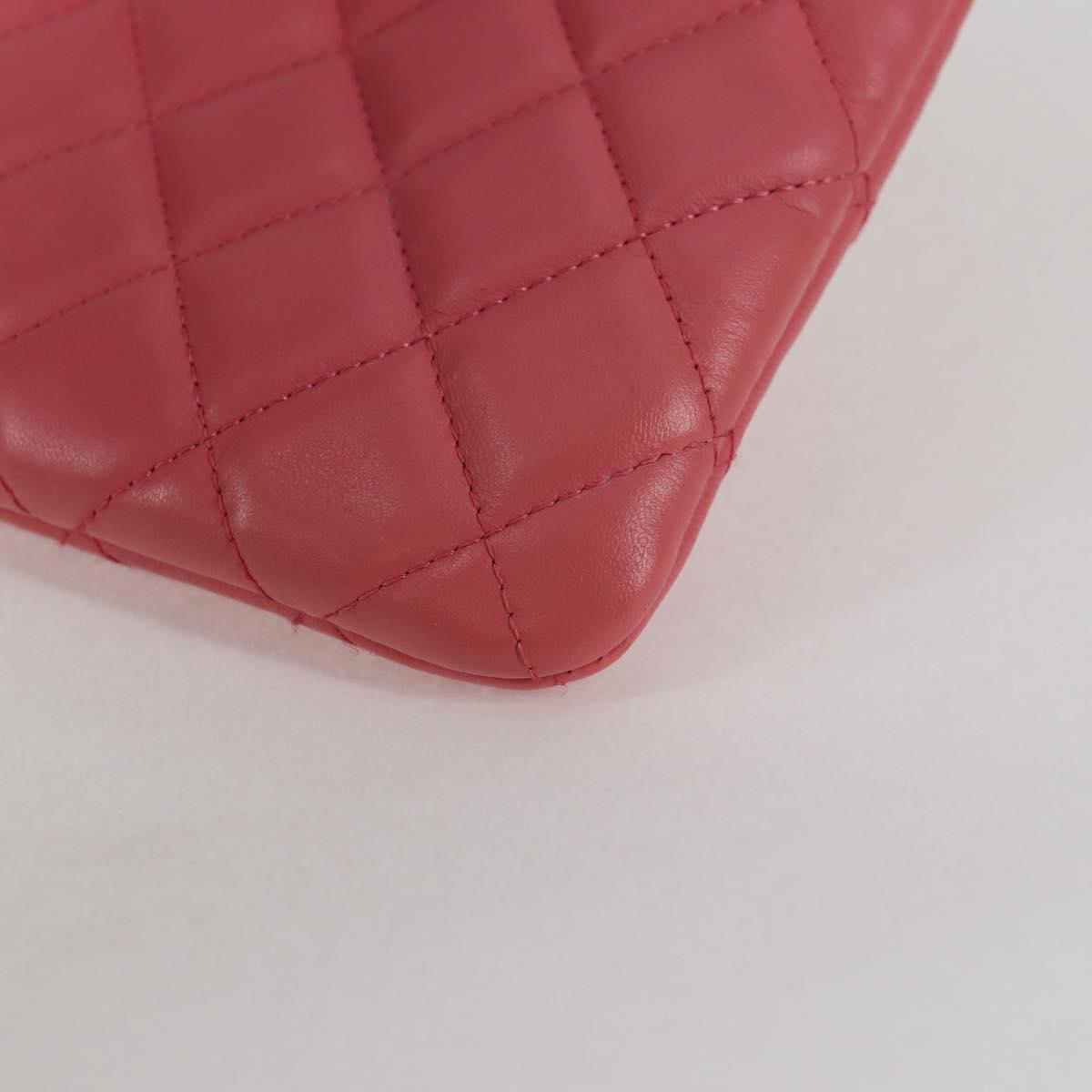 CHANEL Matelasse Clutch Bag Lamb Skin Pink Silver CC Auth 115255V