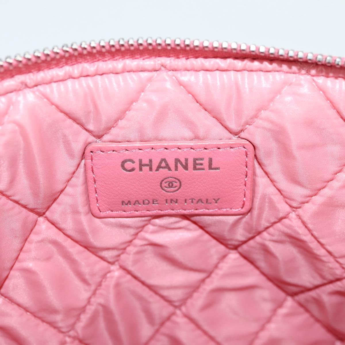 CHANEL Matelasse Clutch Bag Lamb Skin Pink Silver CC Auth 115255V