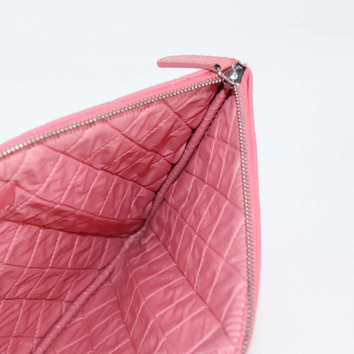CHANEL Matelasse Clutch Bag Lamb Skin Pink Silver CC Auth 115255V
