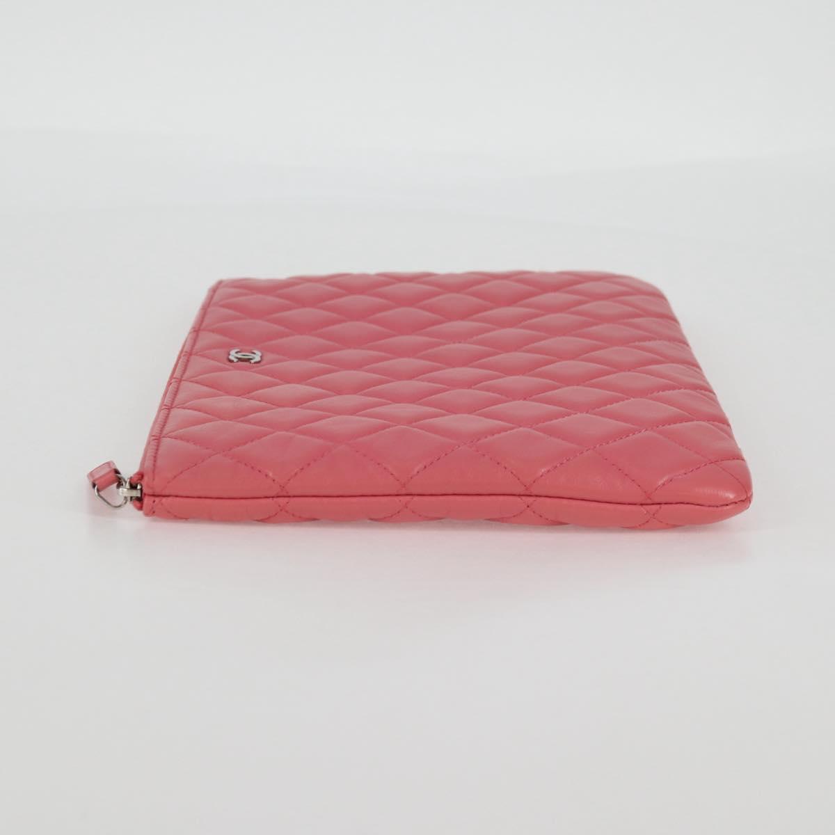CHANEL Matelasse Clutch Bag Lamb Skin Pink Silver CC Auth 115255V