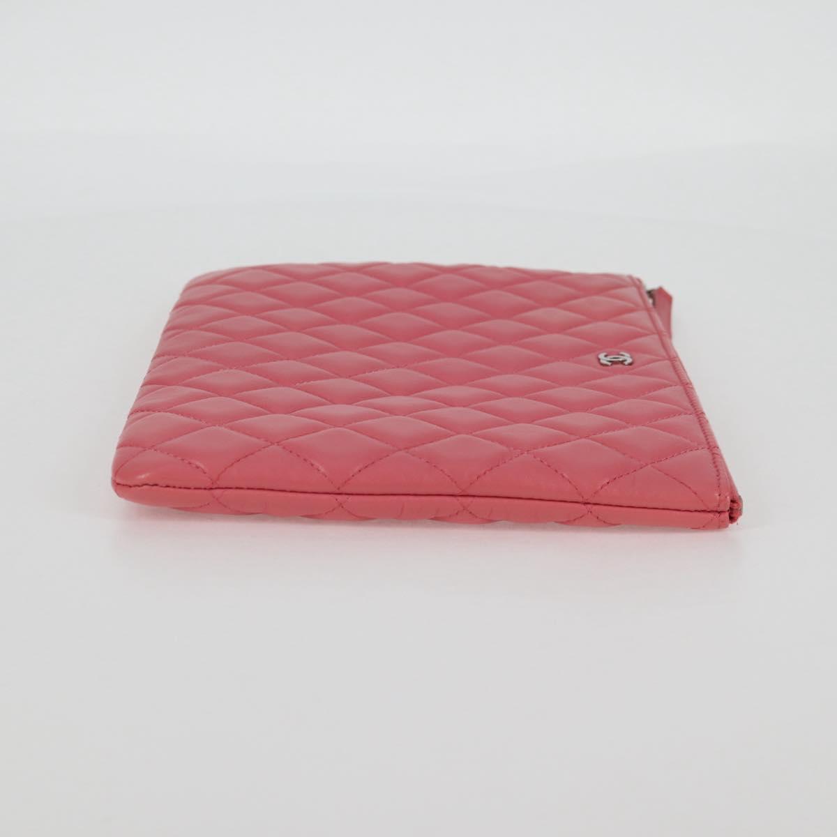 CHANEL Matelasse Clutch Bag Lamb Skin Pink Silver CC Auth 115255V