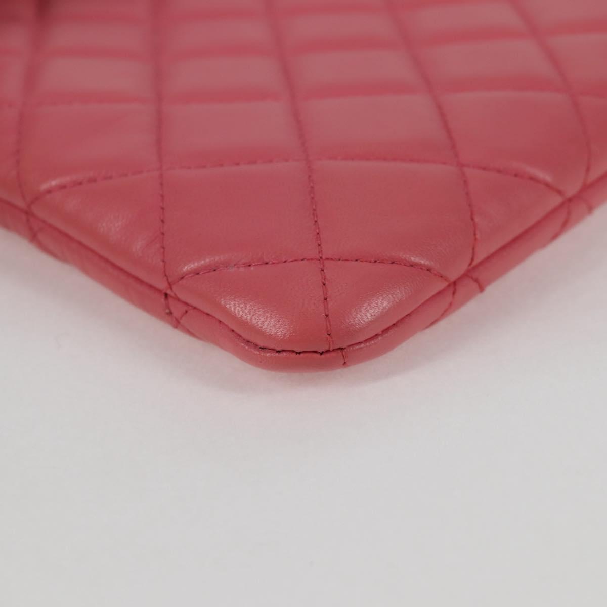 CHANEL Matelasse Clutch Bag Lamb Skin Pink Silver CC Auth 115255V