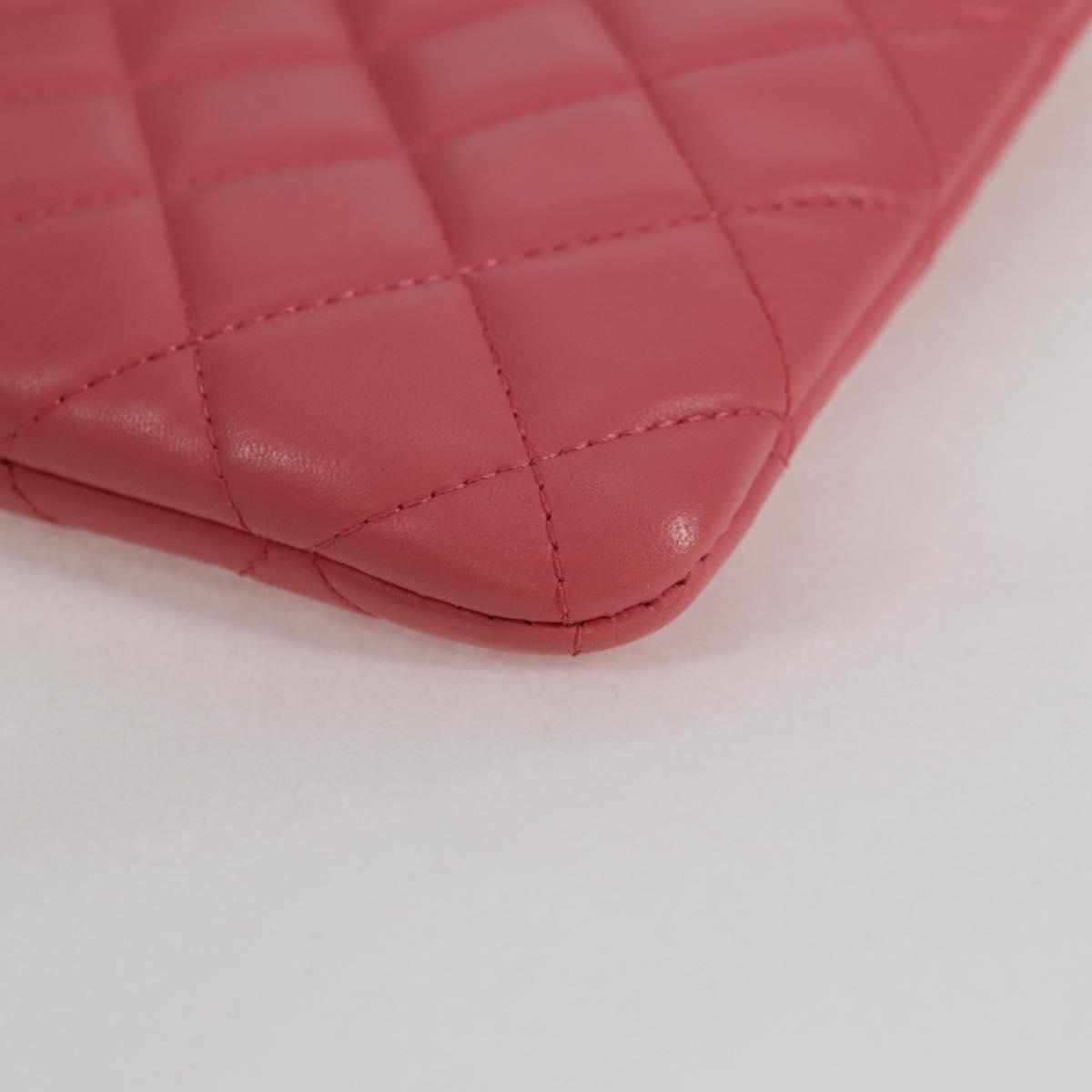 CHANEL Matelasse Clutch Bag Lamb Skin Pink Silver CC Auth 115255V